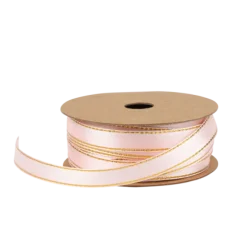 Ruban traditionnel en satin avec liseré doré - 1 cm x 5 m - Couleur Rose