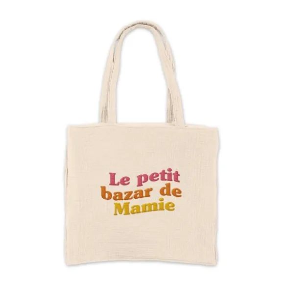 Sac cabas en gaze de coton "Le petit bazar de Mamie" - Collection Mamie d'Amour