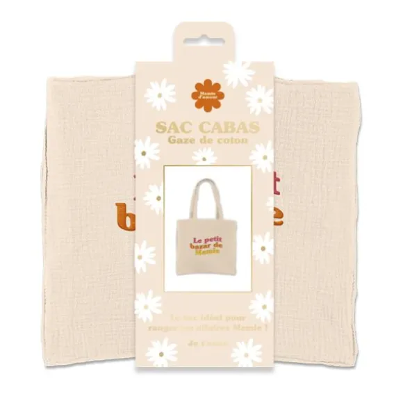 Sac cabas en gaze de coton "Le petit bazar de Mamie" - Collection Mamie d'Amour