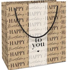 Sac cadeau carré en papier kraft - Happy Birthday