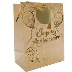 Sac cadeau en papier - Joyeux Anniversaire Blanc & Or - Taille S
