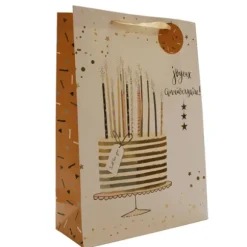 Sac cadeau en papier - Joyeux Anniversaire avec gâteau doré - Taille L