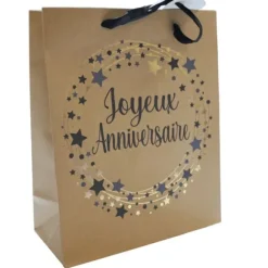 Sac cadeau en papier - Joyeux Anniversaire Kraft - Taille L