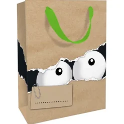 Sac cadeau en papier kraft - Grands yeux - Taille L