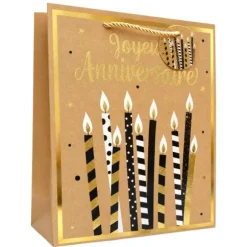 Sac cadeau kraft en papier - Joyeux Anniversaire Noir & Or - Taille M