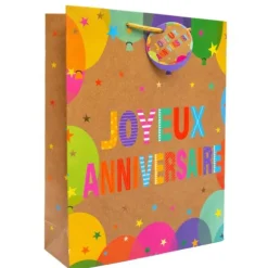 Sac cadeau kraft en papier - Joyeux Anniversaire Coloré - Taille L