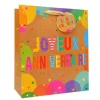 Sac cadeau kraft en papier - Joyeux Anniversaire Coloré - Taille M