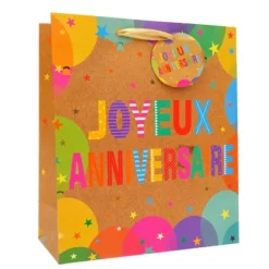 Sac cadeau kraft en papier - Joyeux Anniversaire Coloré - Taille M