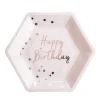 Sachet de 8 assiettes hexagonales "Happy Birthday Rose Gold"