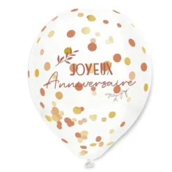 Sachet de 6 ballons à confettis - Joyeux Anniversaire - Collection Terracotta