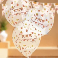 Sachet de 6 ballons à confettis - Joyeux Anniversaire - Collection Terracotta