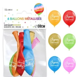 Sachet de 6 ballons Métallisés Multicolore - Joyeux Anniversaire