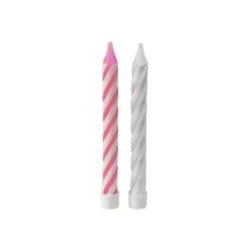Sachet de 10 Bougies d'Anniversaire et Bobèches Striées - Rose