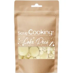 Sachet de décorations sucrées - 50 grammes - Perles de chocolat blanc et de sucre doré