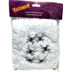 Sachet de 100 g de toile d'araignée blanche et ses 6 araignées