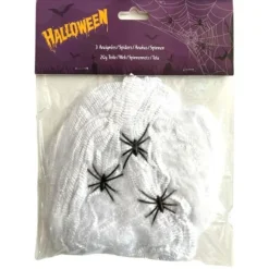 Sachet de 20 g de toile d'araignée blanche et ses 3 araignées