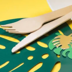 Sachet de 12 marque-places Feuilles Tropicales - Vert et Or
