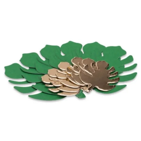 Sachet de 12 marque-places Feuilles Tropicales - Vert et Or