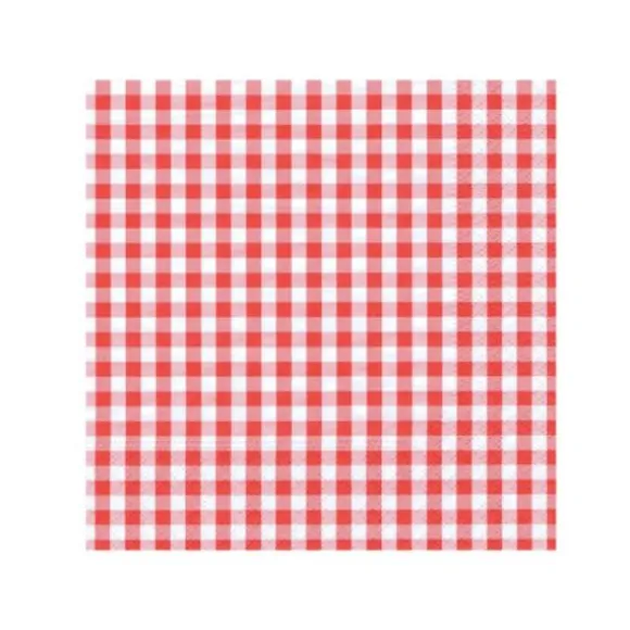 Sachet de 20 Serviettes Cocktail - Carreaux Vichy - Rouge