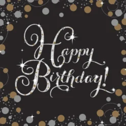 Sachet de 16 serviettes "Happy Birthday" - Noir et Or