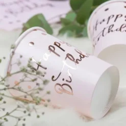 Sachet 8 Gobelets en carton "Happy Birthday Rose Gold"