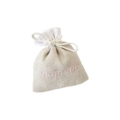 3 sachets "Baptême" en toile - 10 x 8 cm - Couleur au choix