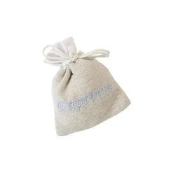 3 sachets "Baptême" en toile - 10 x 8 cm - Couleur au choix
