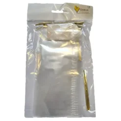 12 Sachets en cellophane fond en carton avec liens twist or - 22 cm