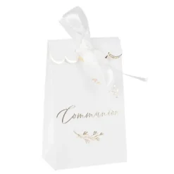 10 sachets en papier "Communion" FSC® - 7,5 x 12,5 x 4,4 cm - Collection Communion Blanc et Or