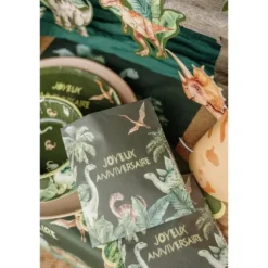 10 sachets "Joyeux Anniversaire" en papier avec stickers - 13 x 16 cm - Collection Dinosaures