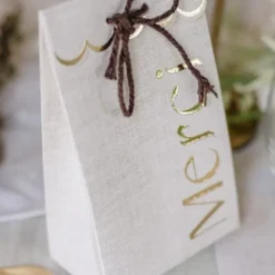 10 sachets "Merci" avec ficelle - 7,5 x 12,5 x 4,5 cm - Collection Communion Effet Lin et Or