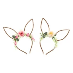 Serre-tête pour Pâques - Oreilles de lapin avec fleurs - Couleur Aléatoire