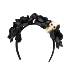 Serre-Tête Roses Noires et Crâne