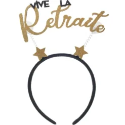 Serre-tête "Vive la Retraite" en plastique - 21 x 25 cm - Collection Retraite Dorée - Couleur au choix
