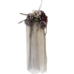 Serre-Tête Voile Gris et Fleurs