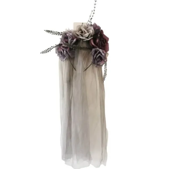Serre-Tête Voile Gris et Fleurs