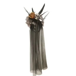 Serre-Tête Voile Noir, Plumes et Crâne