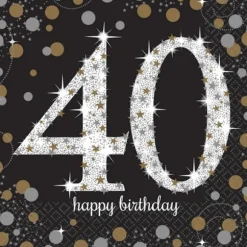 16 Serviettes 40 Ans - Argent / Noir