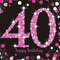 16 Serviettes 40 Ans - Rose / Noir