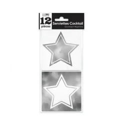 12 serviettes à cocktail argent - Etoiles