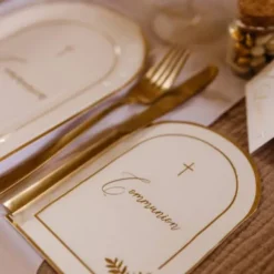 16 Serviettes - Collection Communion Pureté Blanc et Or