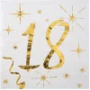 20 Serviettes en Papier Anniversaire - Blanc et Or - 18 ans
