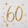 20 Serviettes en Papier Anniversaire - Blanc et Or - 60 ans
