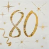 20 Serviettes en Papier Anniversaire - Blanc et Or - 80 ans