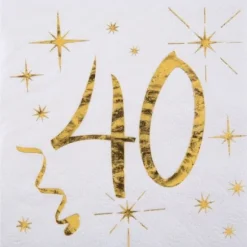 20 Serviettes en Papier Anniversaire - Blanc et Or - 40 ans