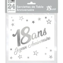 24 Serviettes en papier - Argent Métallisé - Age au Choix