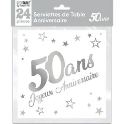 24 Serviettes en papier - Argent Métallisé - Age au Choix