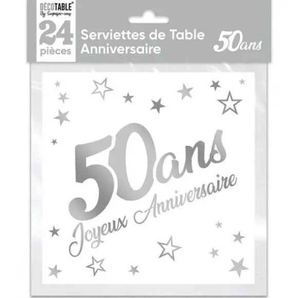 24 Serviettes en papier - Argent Métallisé - Age au Choix