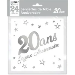 24 Serviettes en papier - Argent Métallisé - Age au Choix