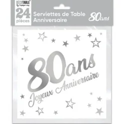 24 Serviettes en papier - Argent Métallisé - Age au Choix